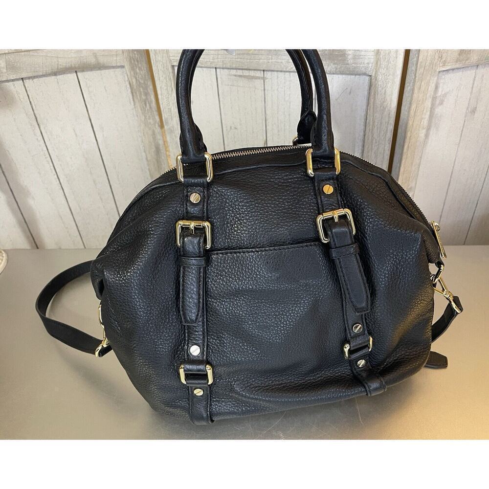 Michael Kors Bedford Bowling Medium Black Leather Satchel Bag Crossbody Strap - Picture 3 of 8